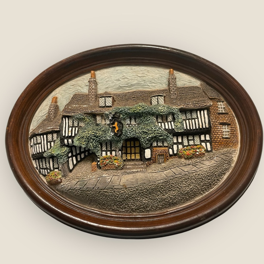 Brush Strokes Oval Cottage Scene Hand Painted 3D Wall Plaque-Mermaid Inn at Rye